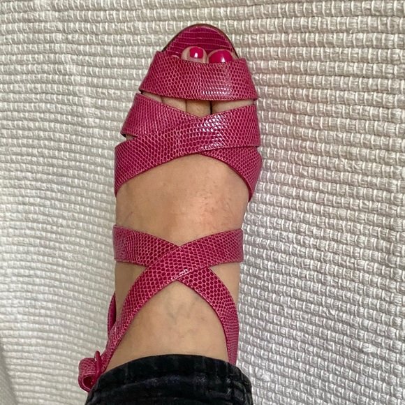 Bottega Veneta 8.5 Snake Print Leather Heels Pink - Picture 2 of 8